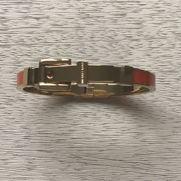 Gold-Tone Orange Epoxy Buckle Bangle Bracelet - Picture 2 of 4